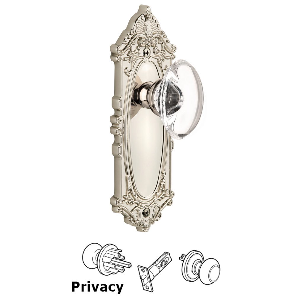 Grandeur Grande Victorian Plate Privacy with Provence Knob in Polished Nickel