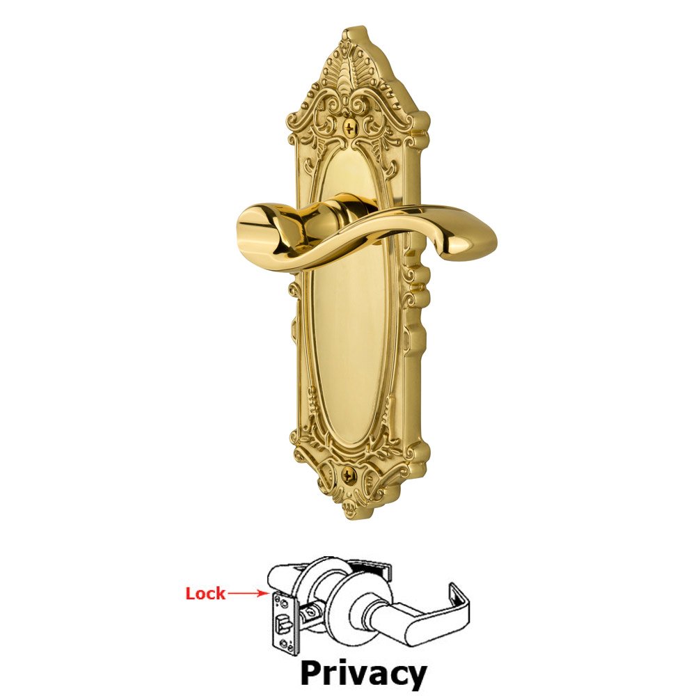 Grandeur Grande Victorian Plate Privacy with Portofino Lever in Polished Brass