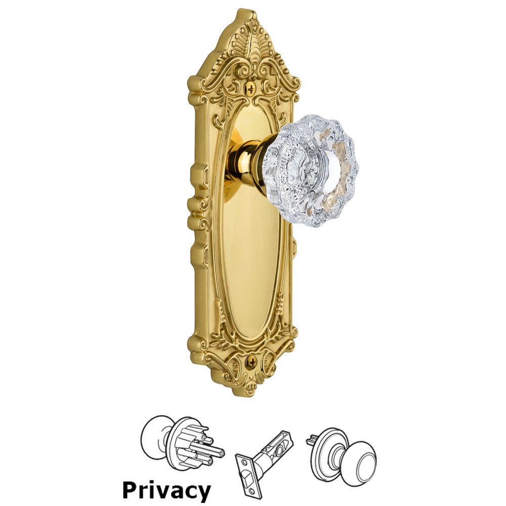 Grandeur Grande Victorian Plate Privacy with Versailles Knob in Polished Brass
