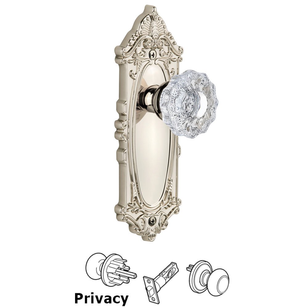 Grandeur Grande Victorian Plate Privacy with Versailles Knob in Polished Nickel