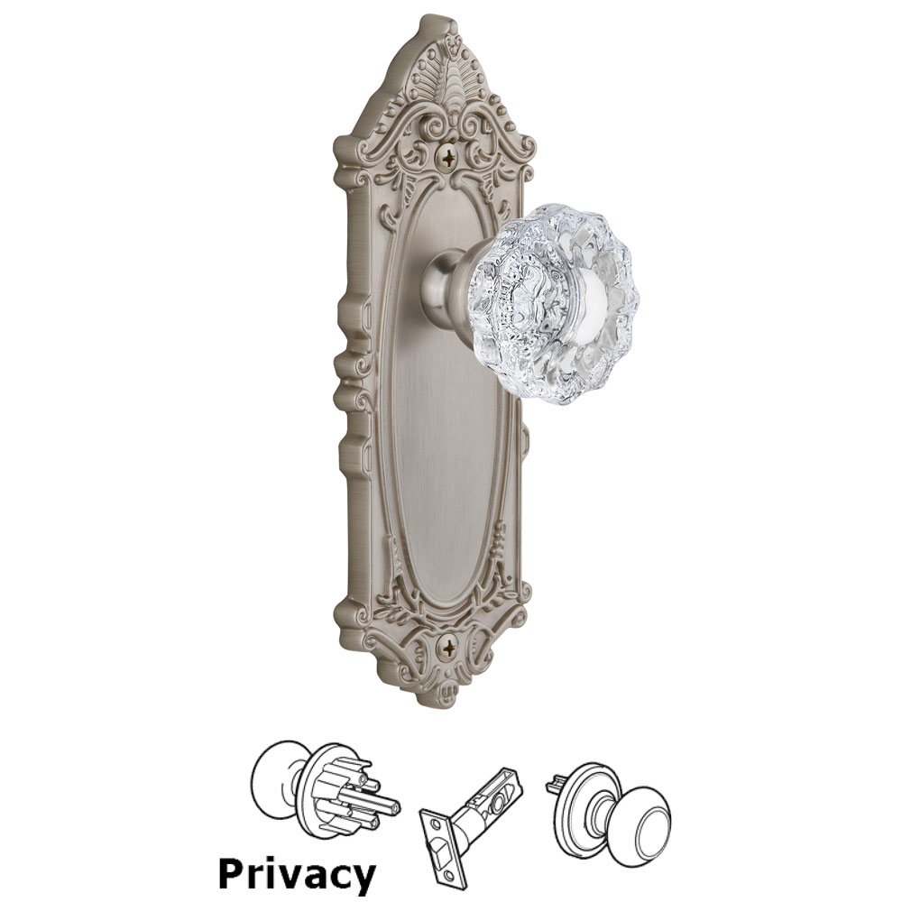 Grandeur Grande Victorian Plate Privacy with Versailles Knob in Satin Nickel