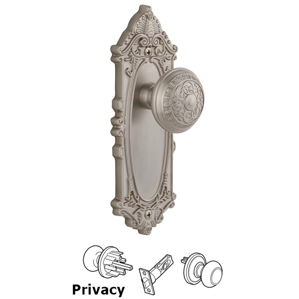 Grandeur Grande Victorian Plate Privacy with Windsor Knob in Satin Nickel