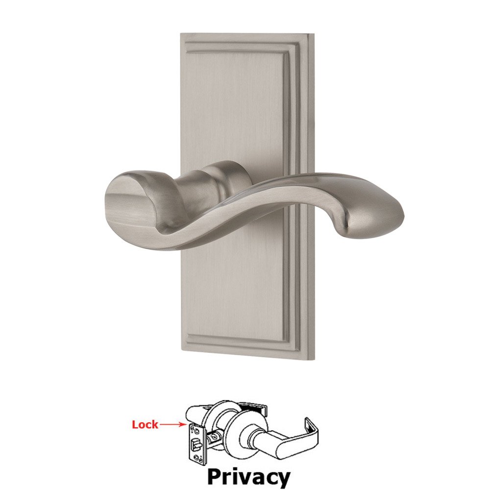 Privacy Carre Plate with Portofino Left Handed Lever in Satin Nickel
