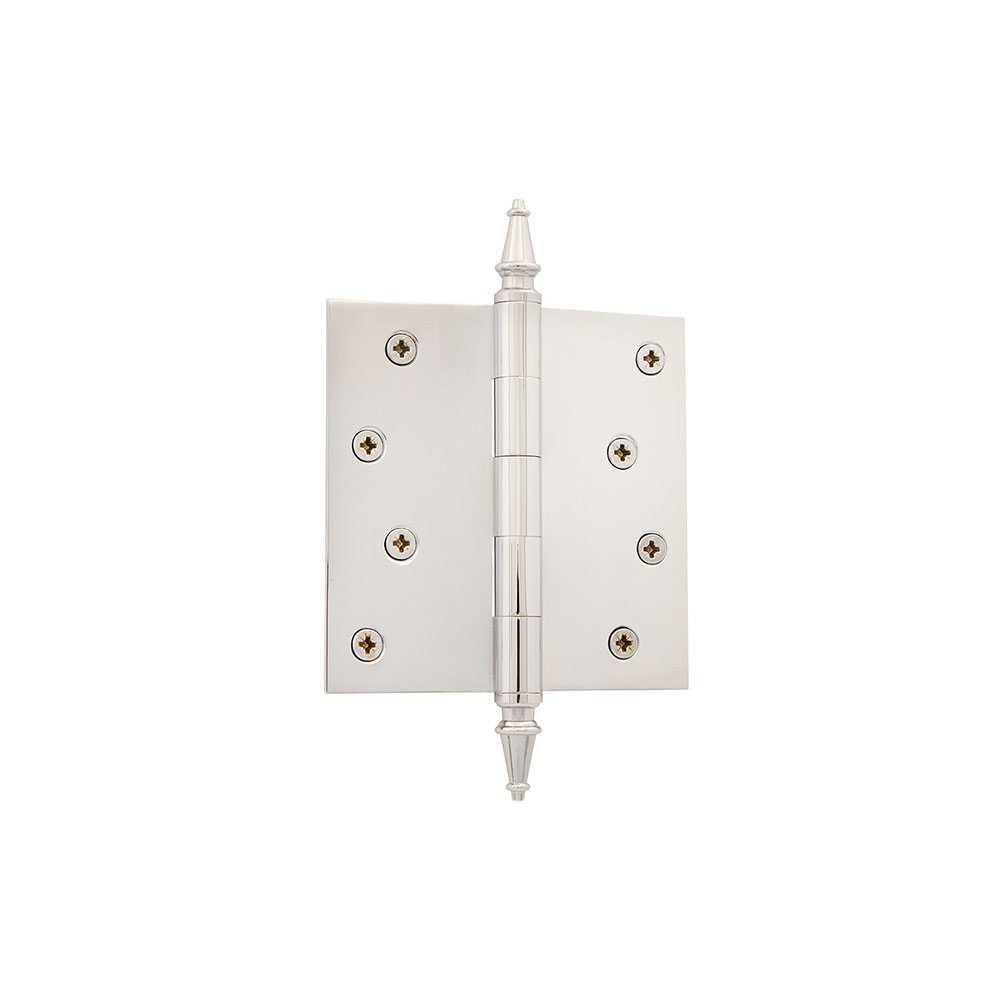4" Steeple Tip Residential Hinge with Square Corners in Polished Nickel