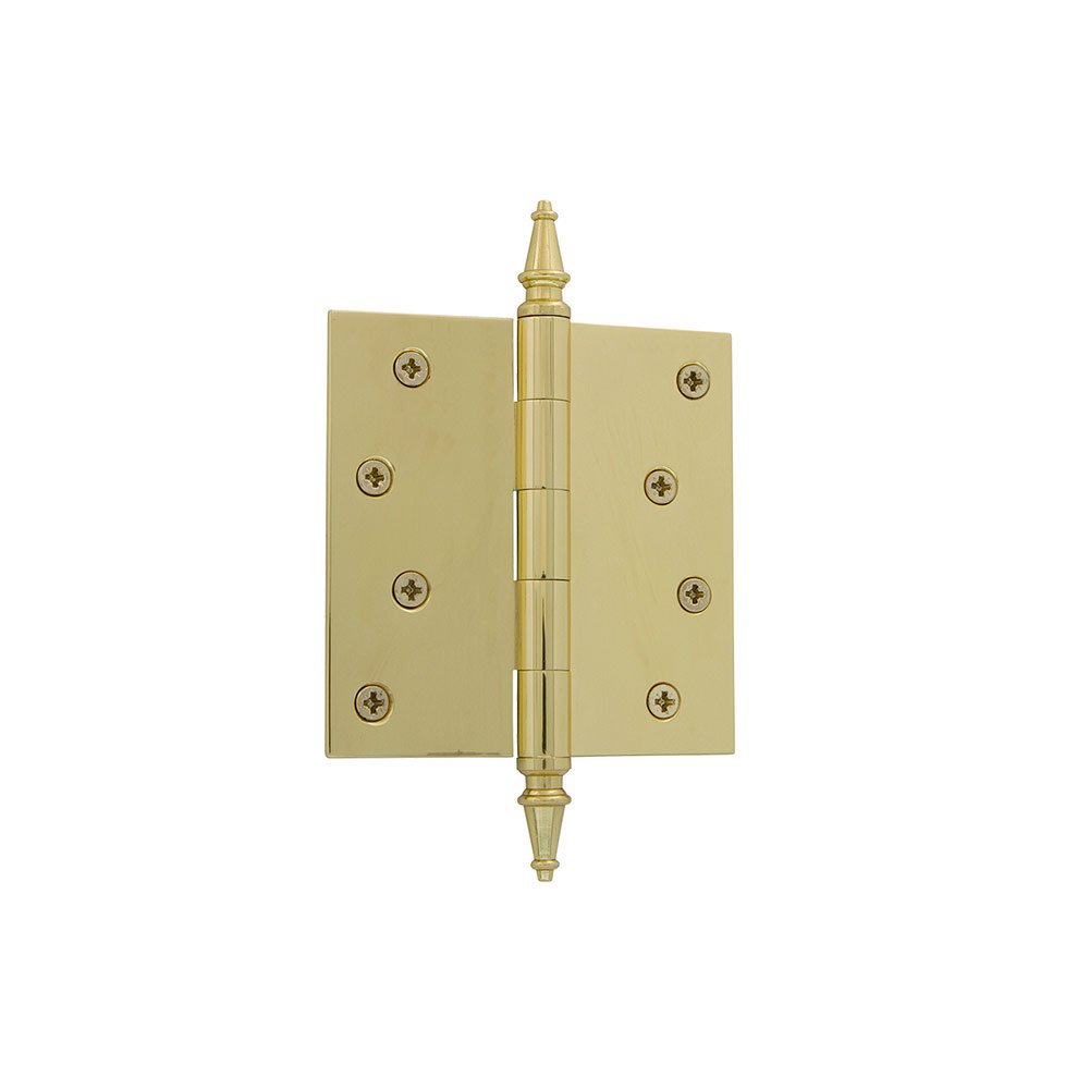 4" Steeple Tip Residential Hinge with Square Corners in Unlacquered Brass