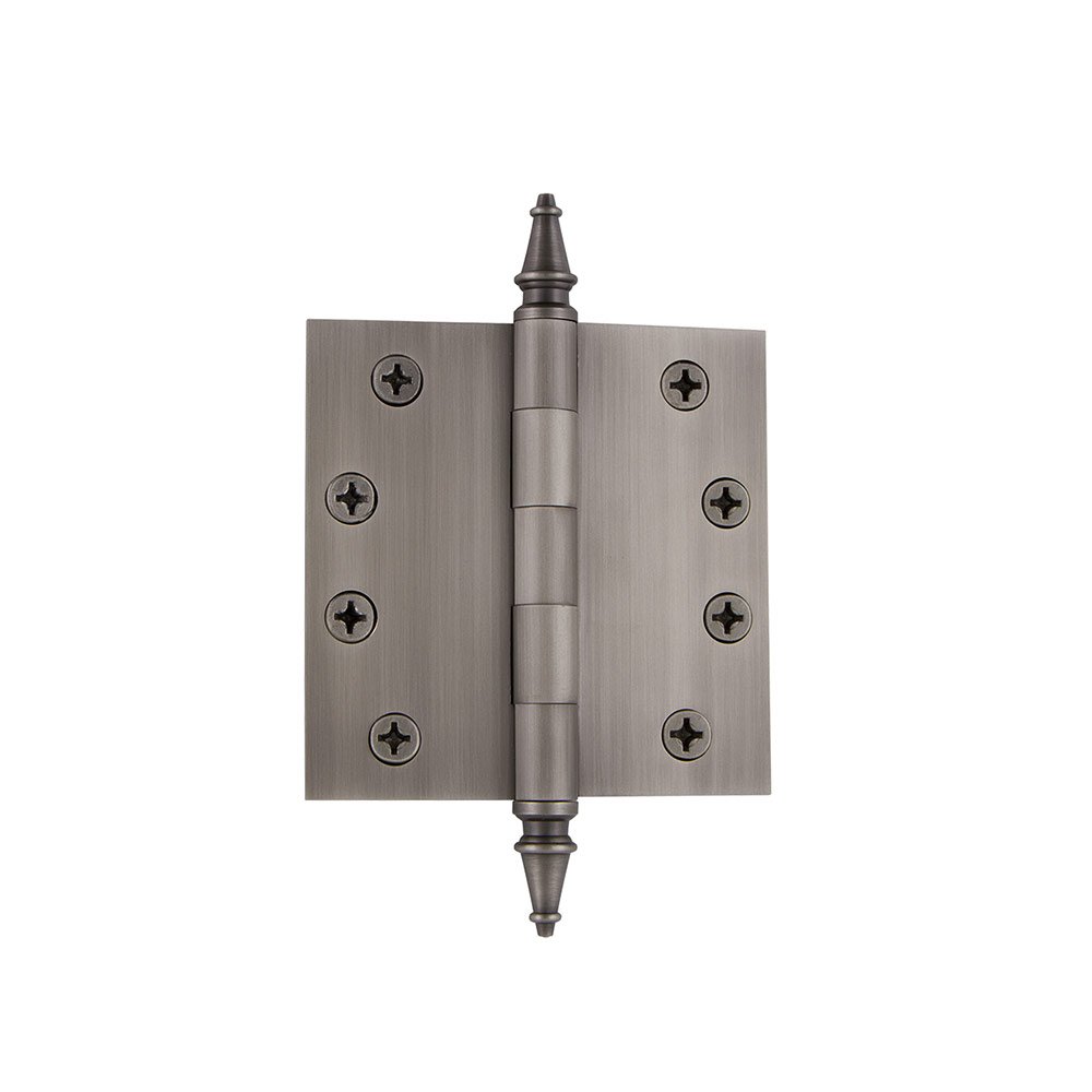 4" Steeple Tip Heavy Duty Hinge with Square Corners in Antique Pewter