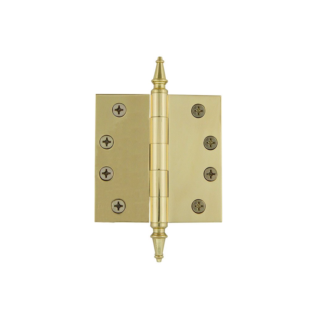 4" Steeple Tip Heavy Duty Hinge with Square Corners in Polished Brass