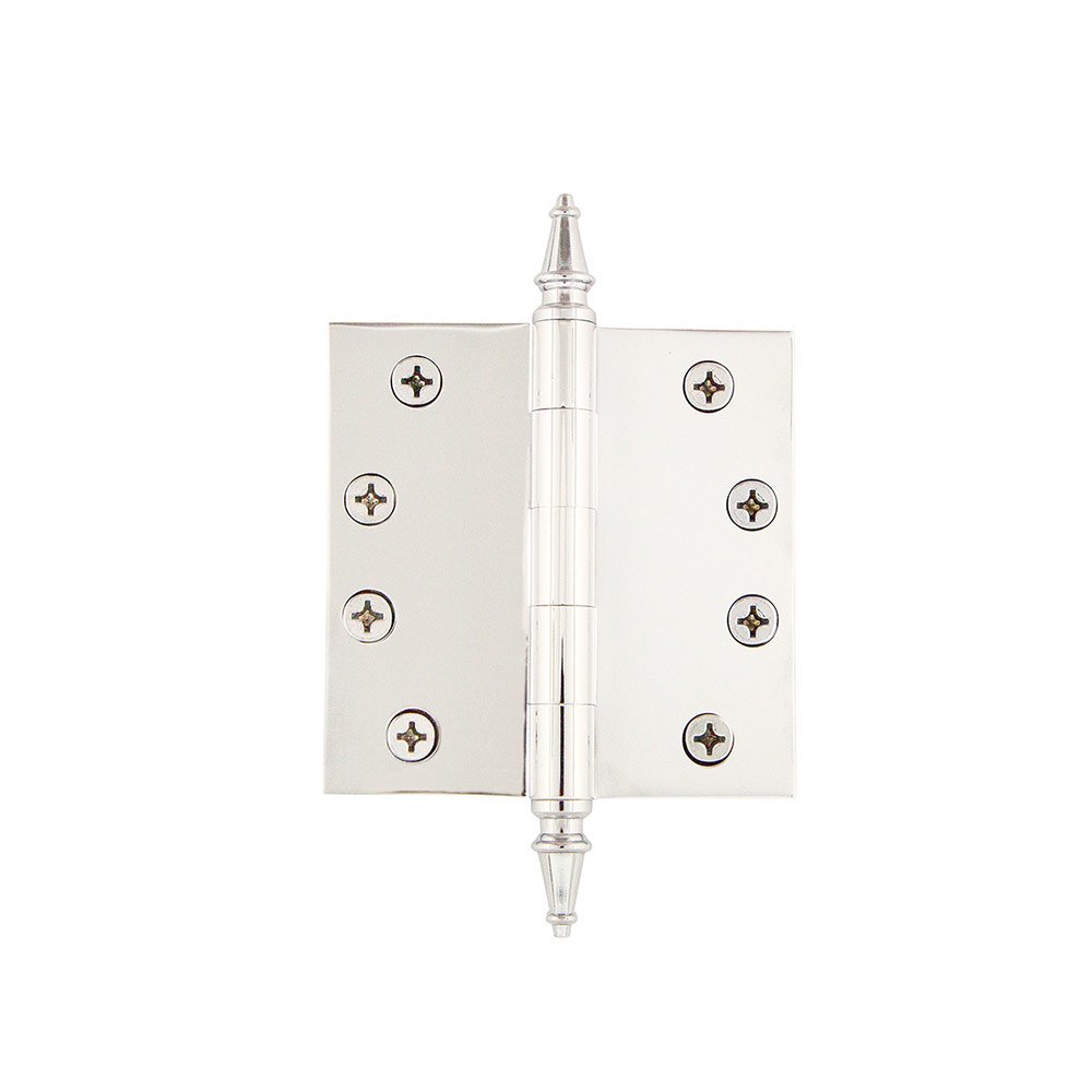 4" Steeple Tip Heavy Duty Hinge with Square Corners in Polished Nickel