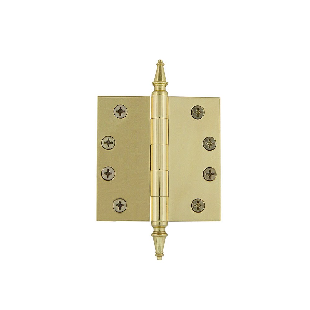 4" Steeple Tip Heavy Duty Hinge with Square Corners in Unlacquered Brass
