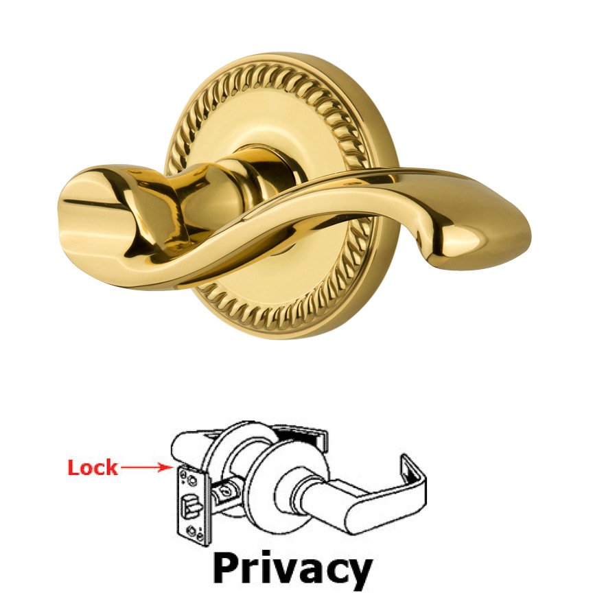 Grandeur Newport Plate Privacy with Portofino Lever in Lifetime Brass