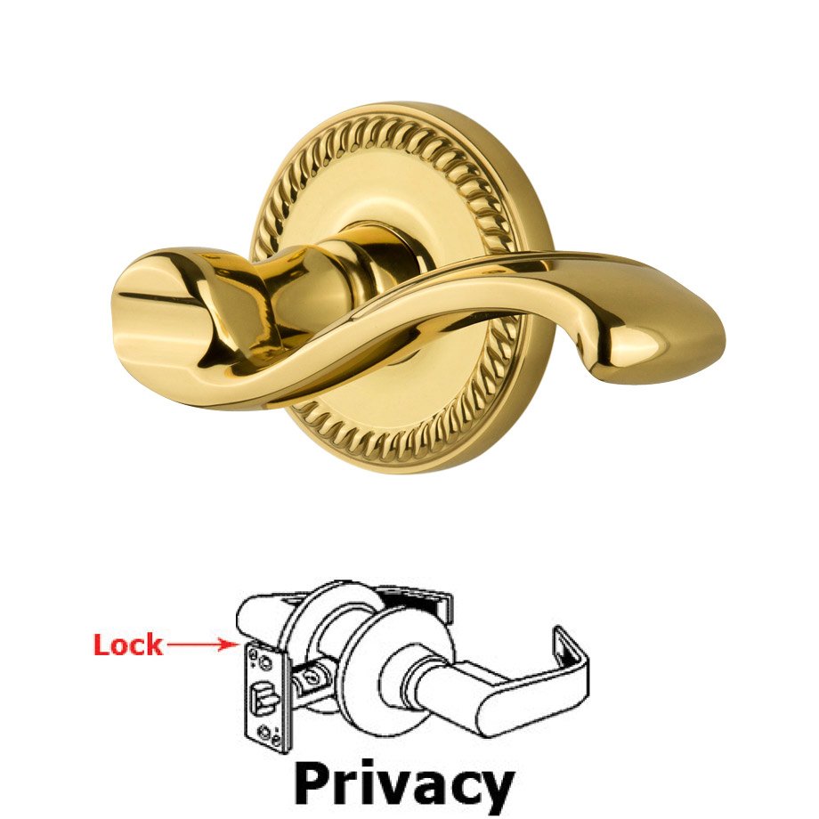 Grandeur Newport Plate Privacy with Portofino Lever in Polished Brass