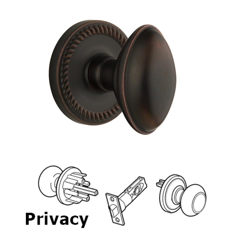 Grandeur Newport Plate Privacy with Eden Prairie Knob in Timeless Bronze