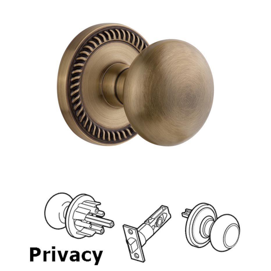 Grandeur Newport Plate Privacy with Fifth Avenue Knob in Vintage Brass