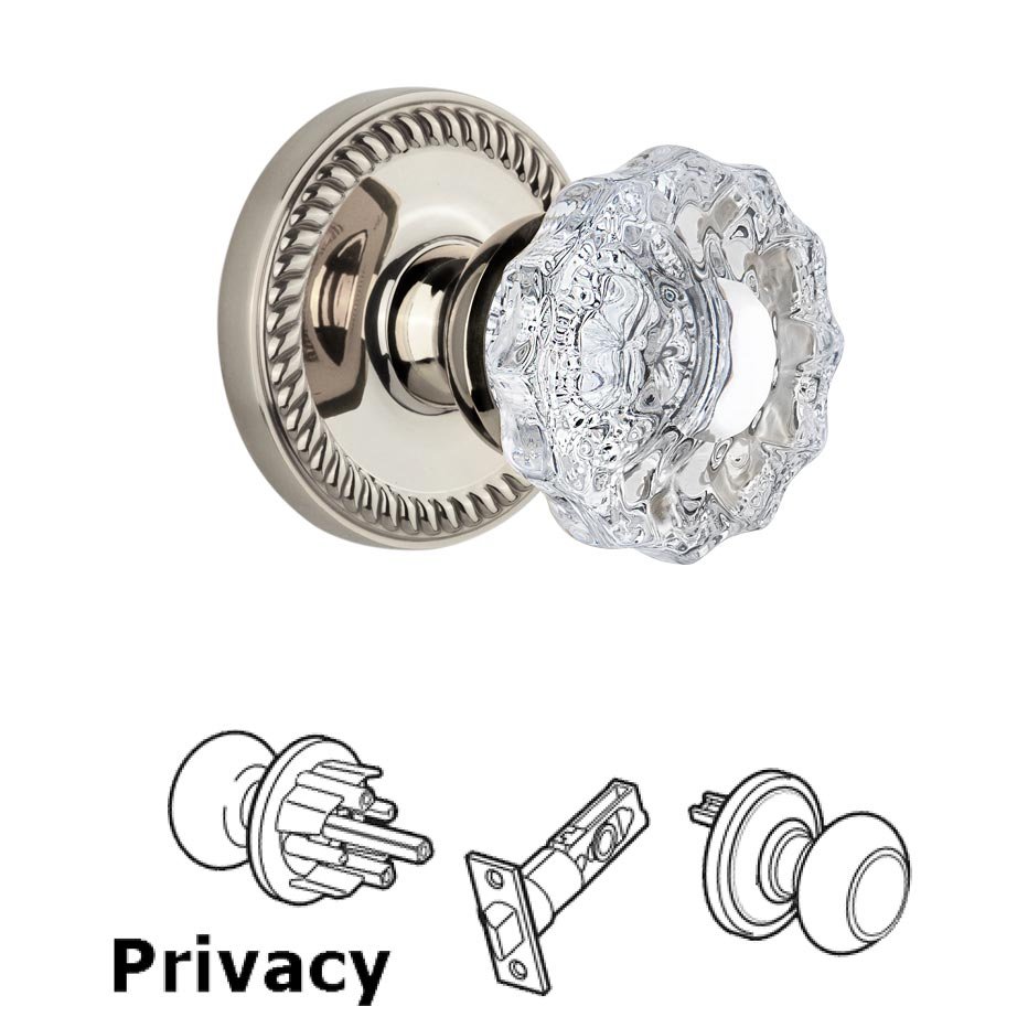 Grandeur Newport Plate Privacy with Versailles Crystal Knob in Polished Nickel