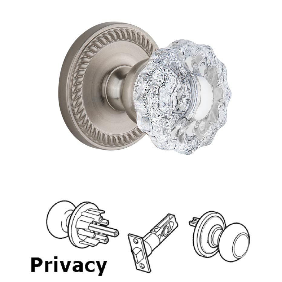 Grandeur Newport Plate Privacy with Versailles Crystal Knob in Satin Nickel