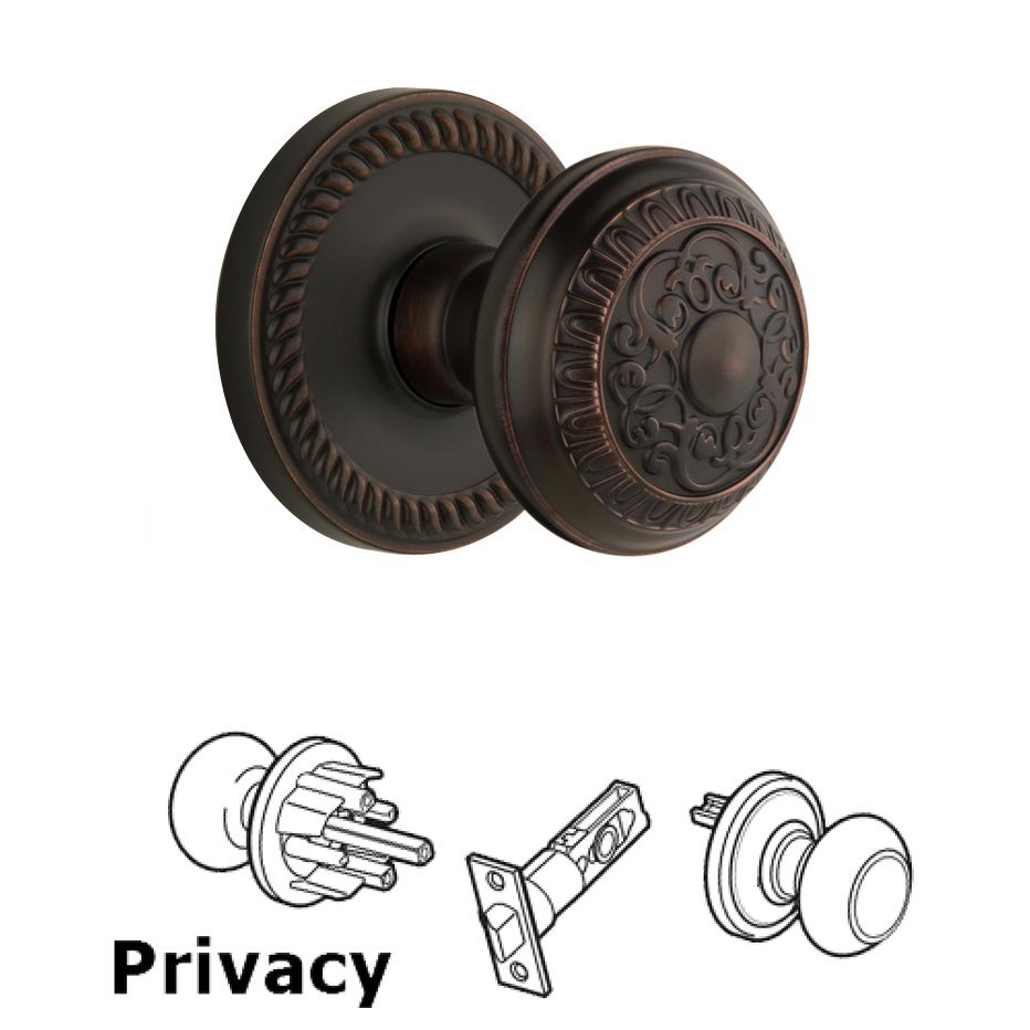 Grandeur Newport Plate Privacy with Windsor Knob in Timeless Bronze