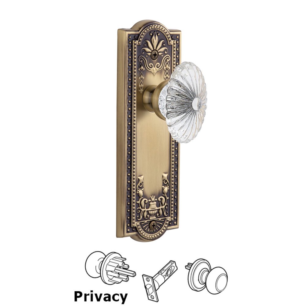 Grandeur Parthenon Plate Privacy with Burgundy Knob in Vintage Brass