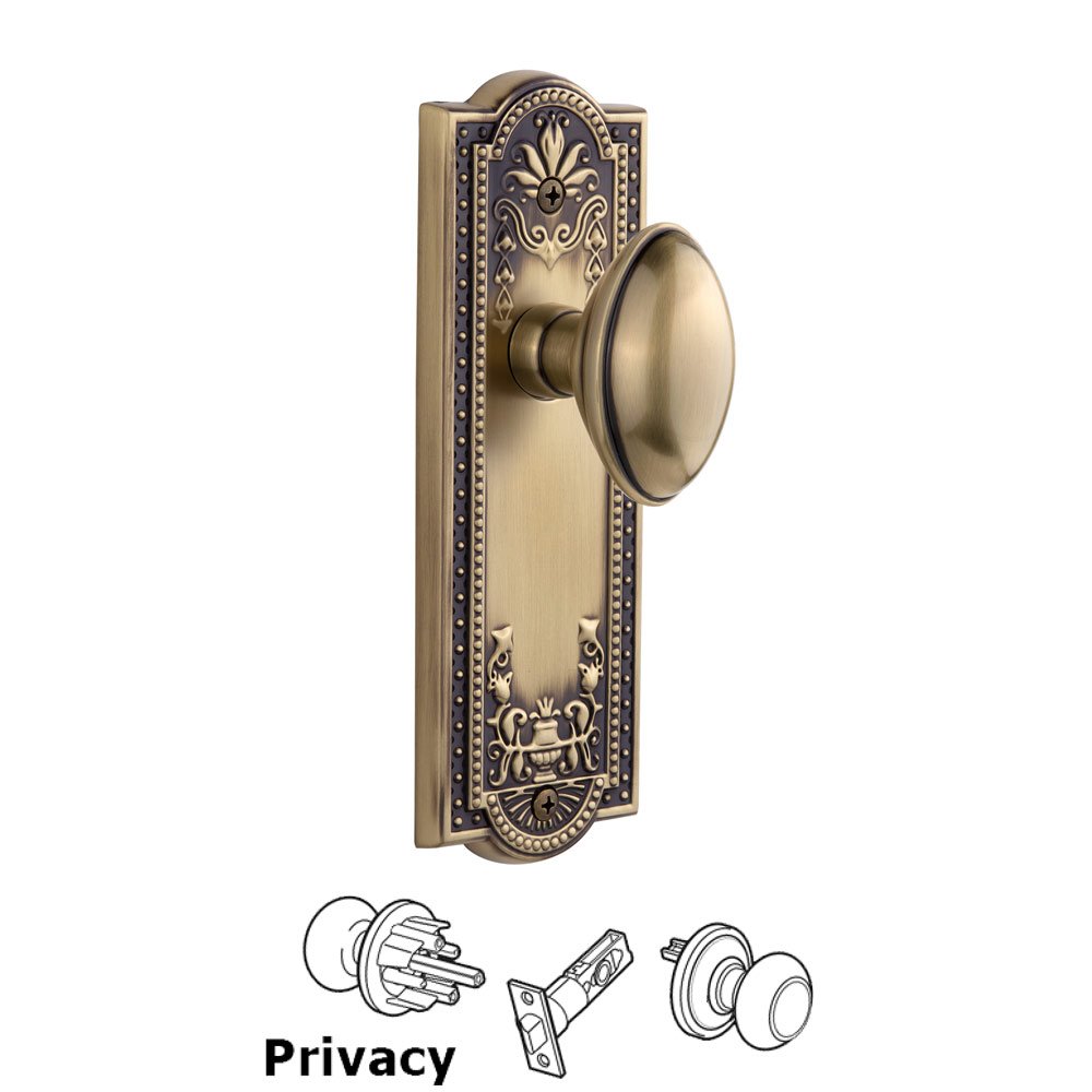 Grandeur Parthenon Plate Privacy with Eden Prairie Knob in Vintage Brass