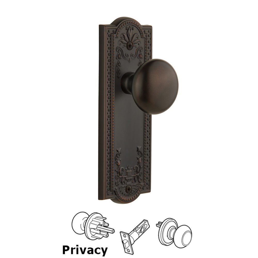 Grandeur Parthenon Plate Privacy with Fifth Avenue Knob in Timeless Bronze