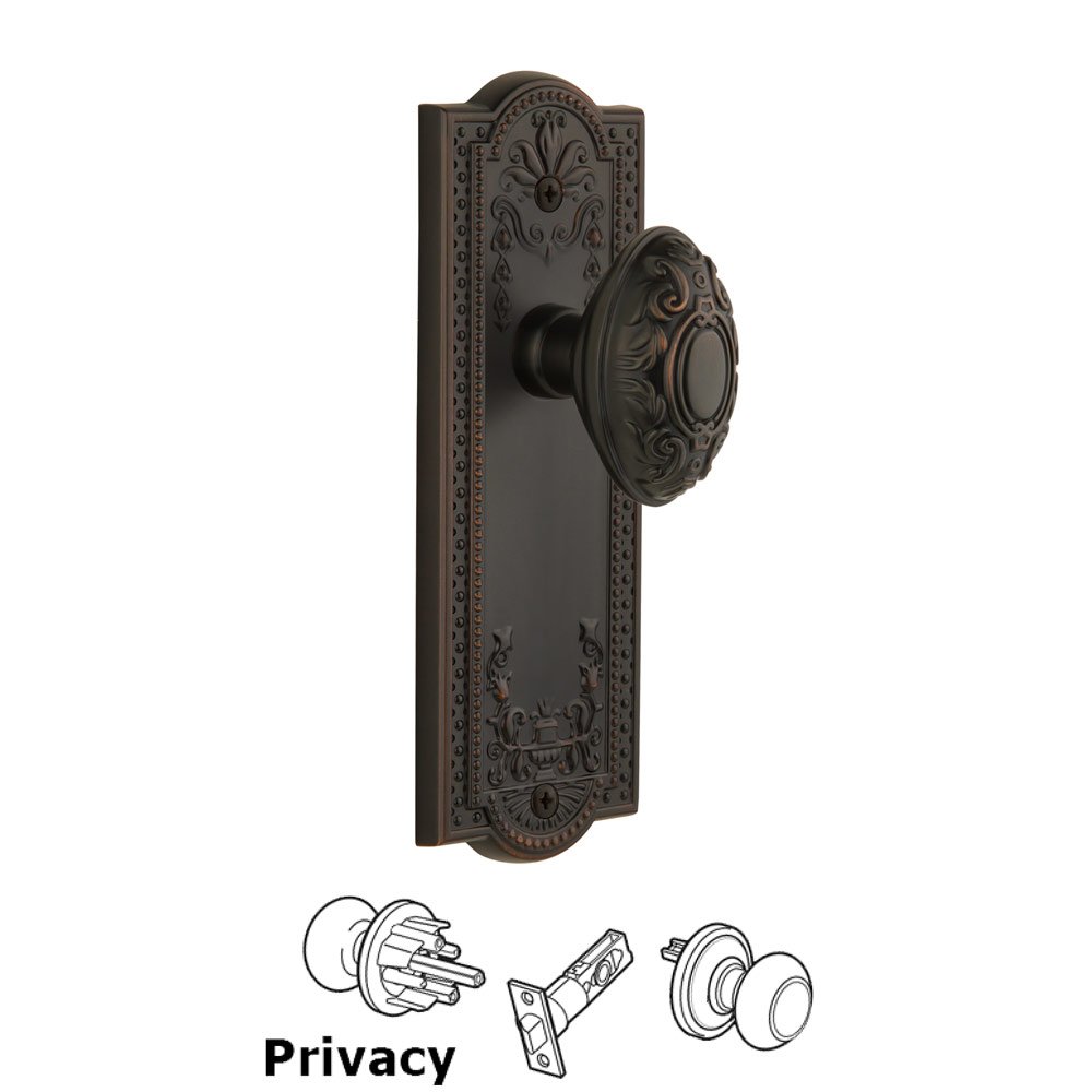 Grandeur Parthenon Plate Privacy with Grande Victorian Knob in Timeless Bronze