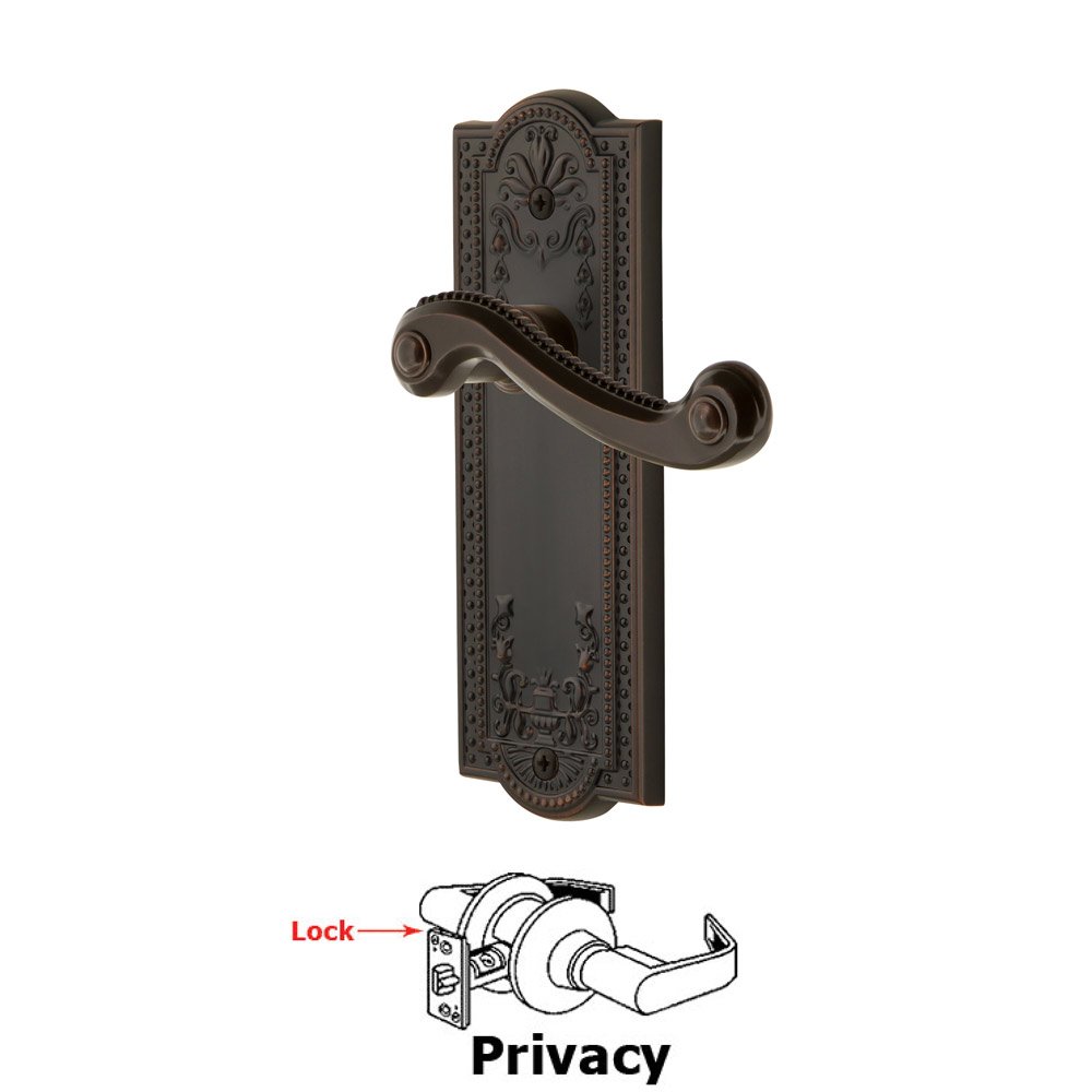 Privacy Parthenon Plate with Newport Left Handed Lever in Timeless Bronze