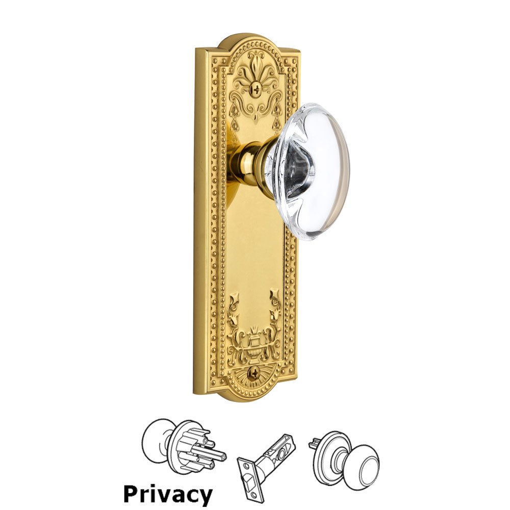 Grandeur Parthenon Plate Privacy with Provence knob in Polished Brass