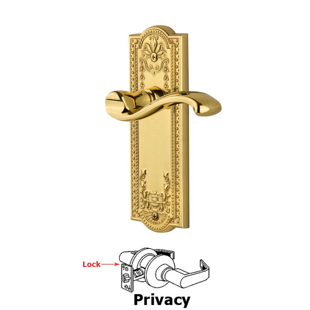 Privacy Parthenon Plate with Portofino Right Handed Lever in Polished Brass