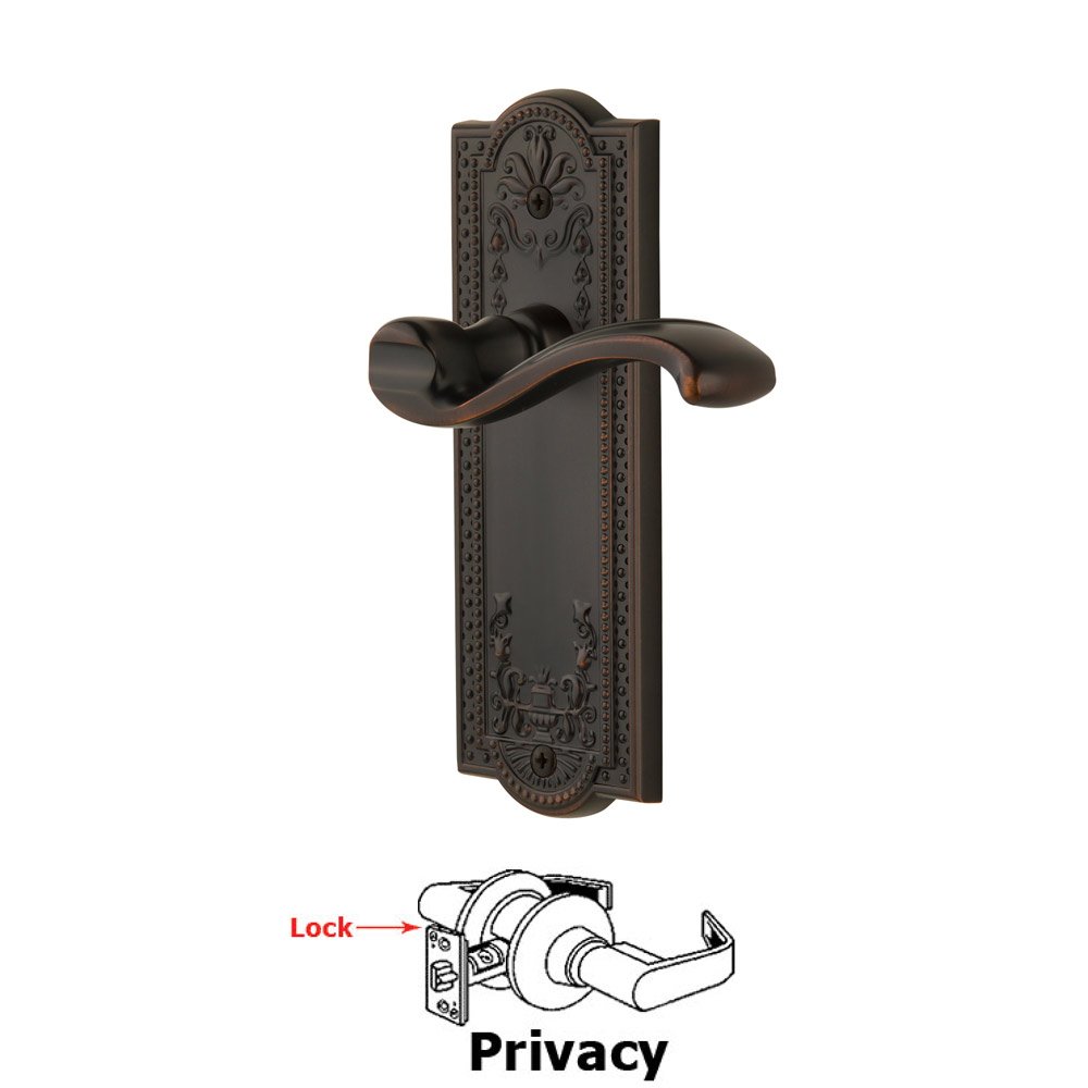 Privacy Parthenon Plate with Portofino Left Handed Lever in Timeless Bronze