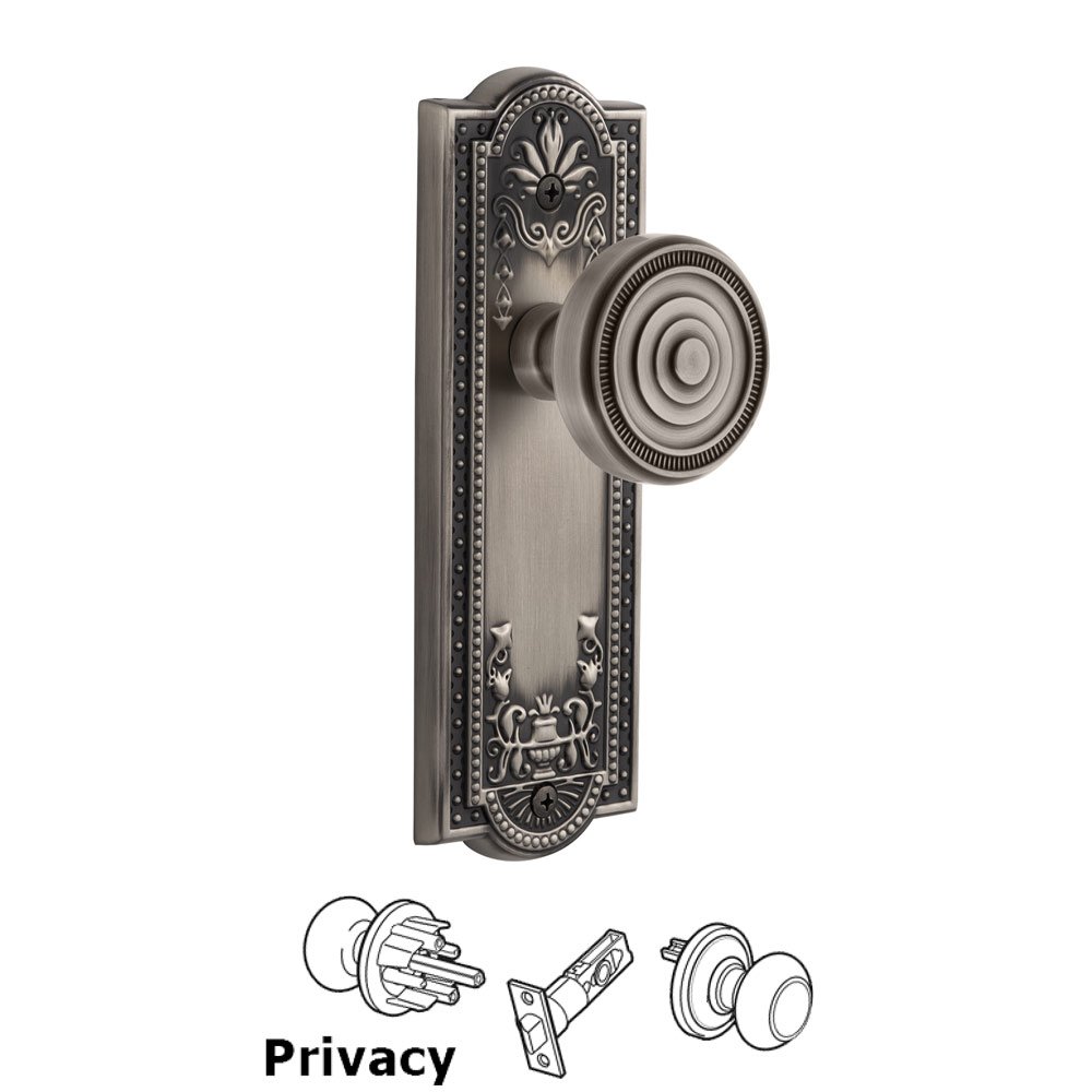 Grandeur Parthenon Plate Privacy with Soliel Knob in Antique Pewter