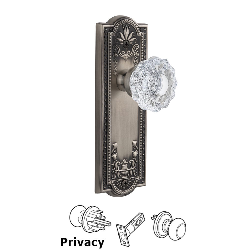 Grandeur Parthenon Plate Privacy with Versailles Knob in Antique Pewter