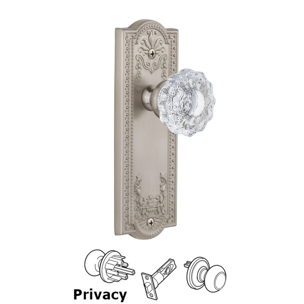 Grandeur Parthenon Plate Privacy with Versailles Knob in Satin Nickel