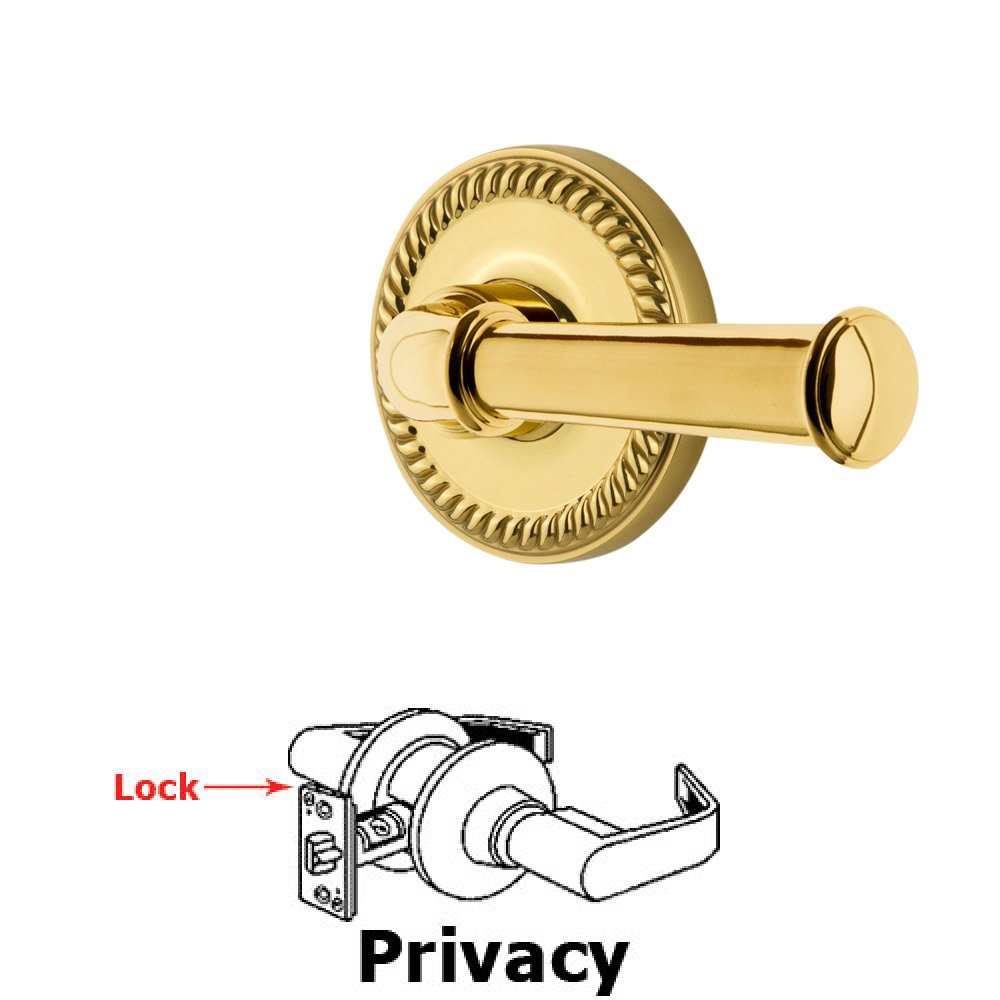 Newport Plate Privacy with Georgetown Left Handed Lever in Lifetime Brass