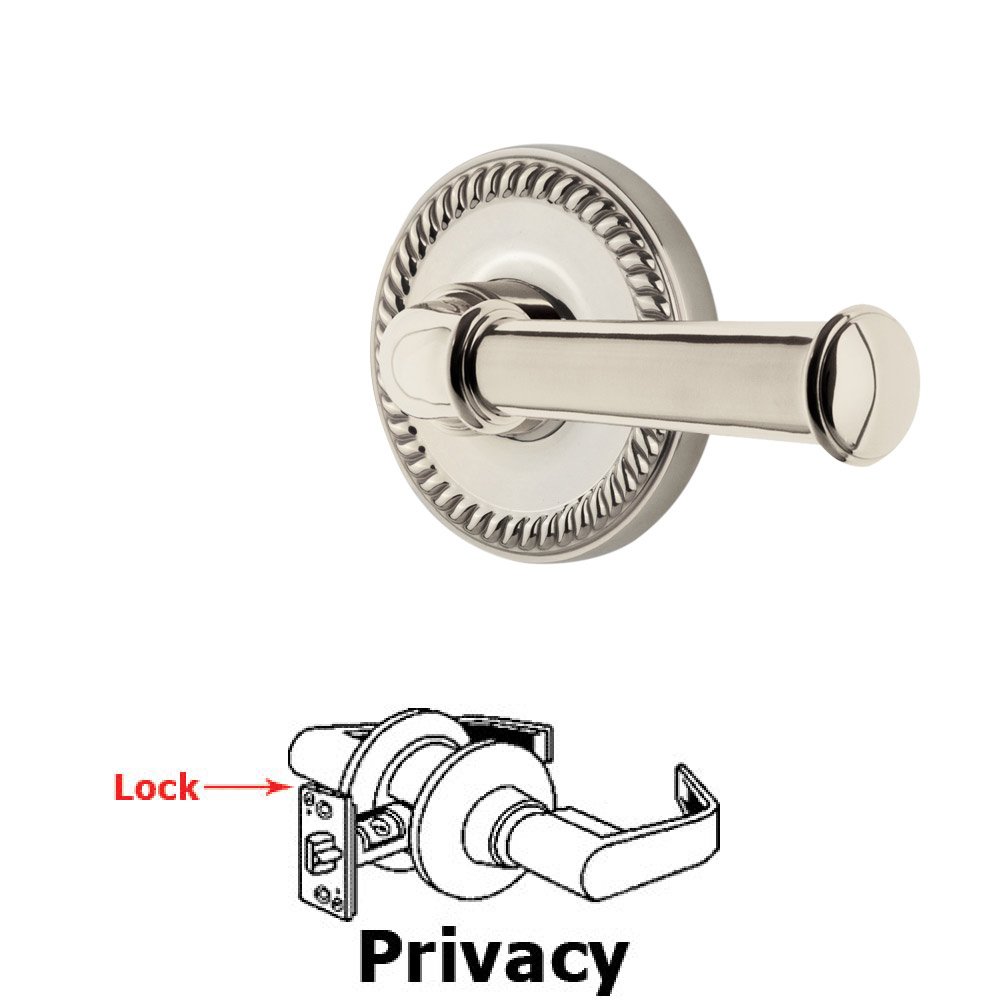 Newport Plate Privacy with Georgetown Right Handed Lever in Polished Nickel