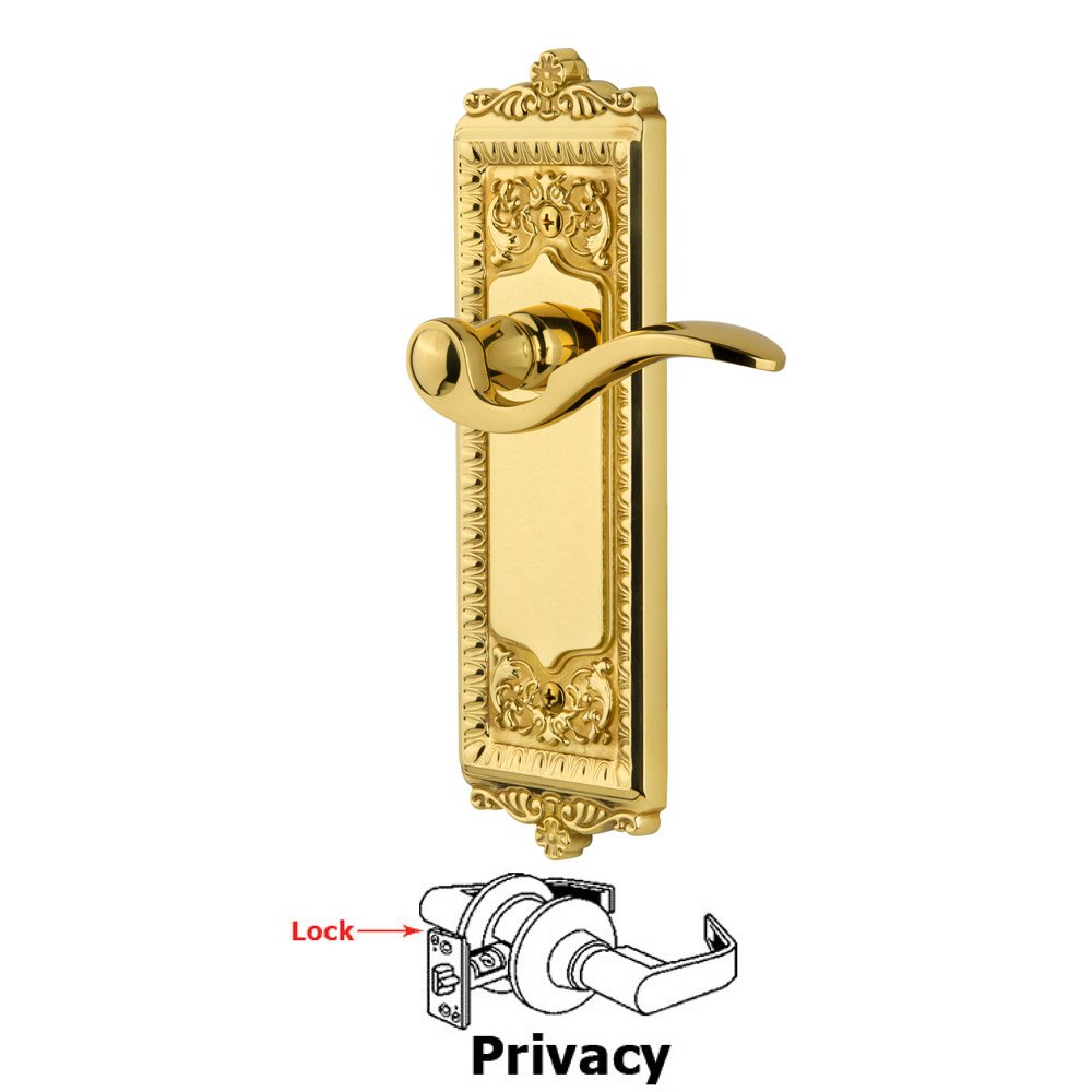 Privacy Windsor Plate with Right Handed Bellagio Lever in Lifetime Brass