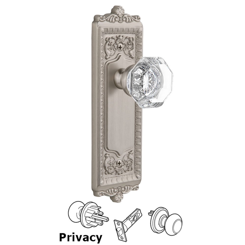 Windsor Plate Privacy with Chambord Knob in Satin Nickel