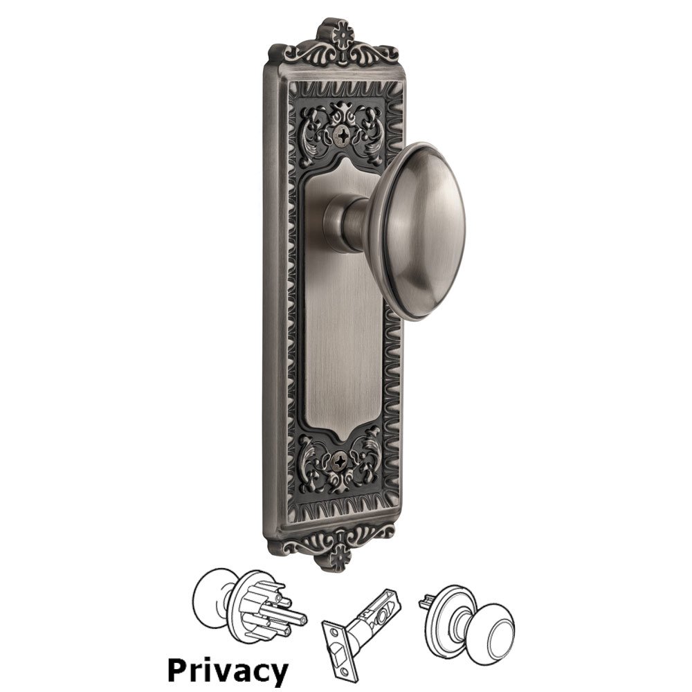 Windsor Plate Privacy with Eden Prairie knob in Antique Pewter