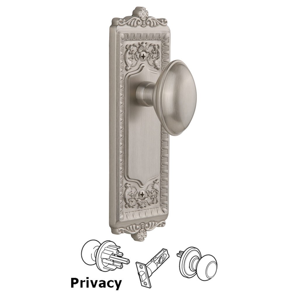 Windsor Plate Privacy with Eden Prairie knob in Satin Nickel