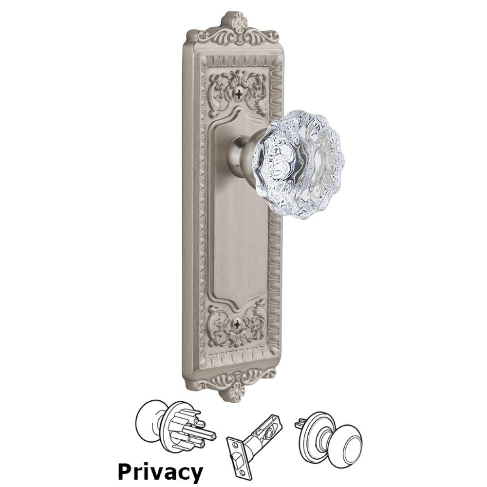 Windsor Plate Privacy with Fontainebleau knob in Satin Nickel