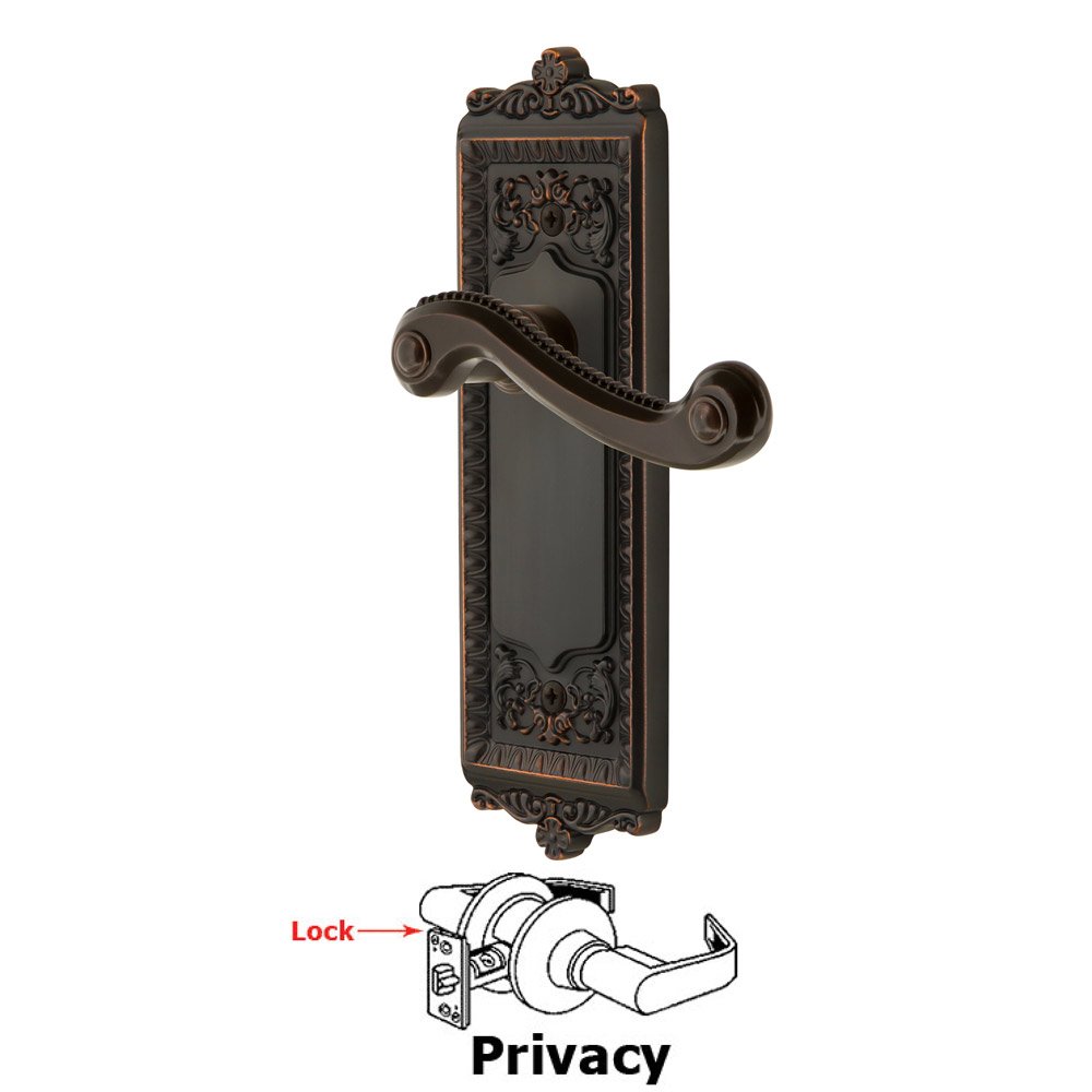 Privacy Windsor Plate with Right Handed Newport Lever in Timeless Bronze
