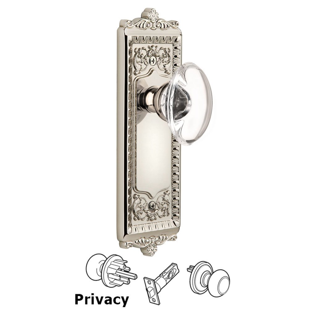 Windsor Plate Privacy with Provence knob in Polished Nickel
