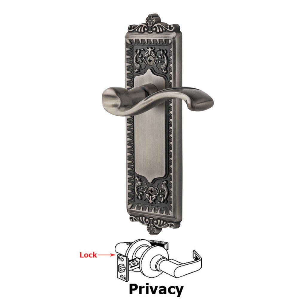 Privacy Windsor Plate with Right Handed Portofino Lever in Antique Pewter