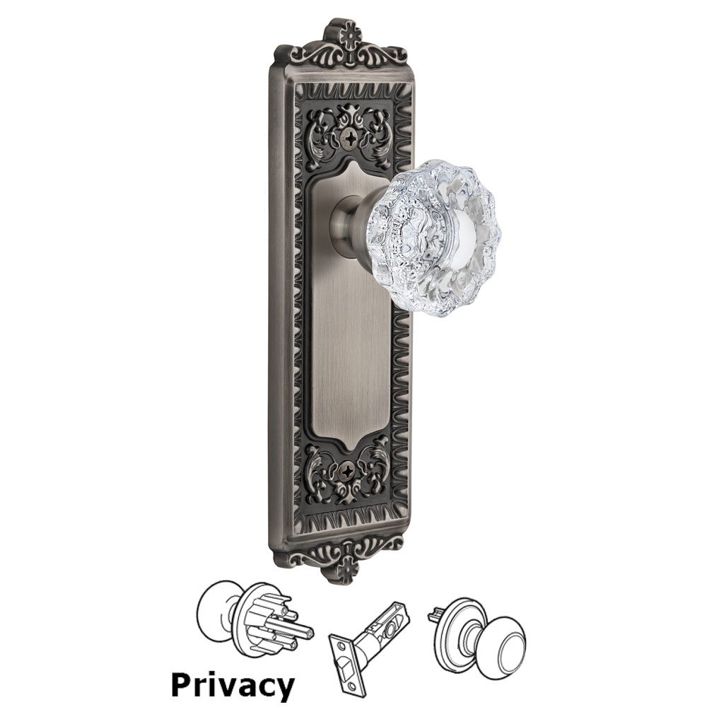Windsor Plate Privacy with Versailles knob in Antique Pewter