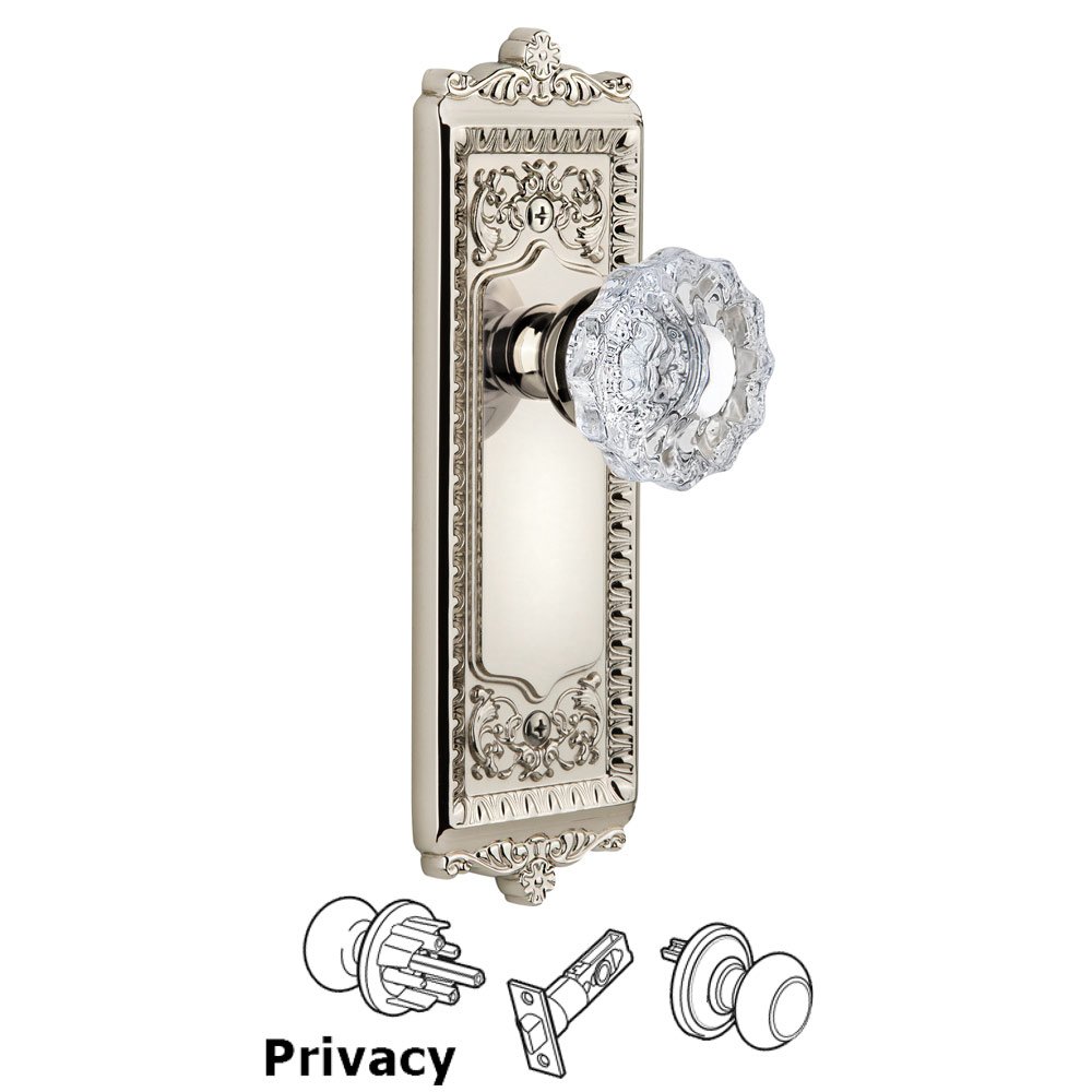 Windsor Plate Privacy with Versailles knob in Polished Nickel