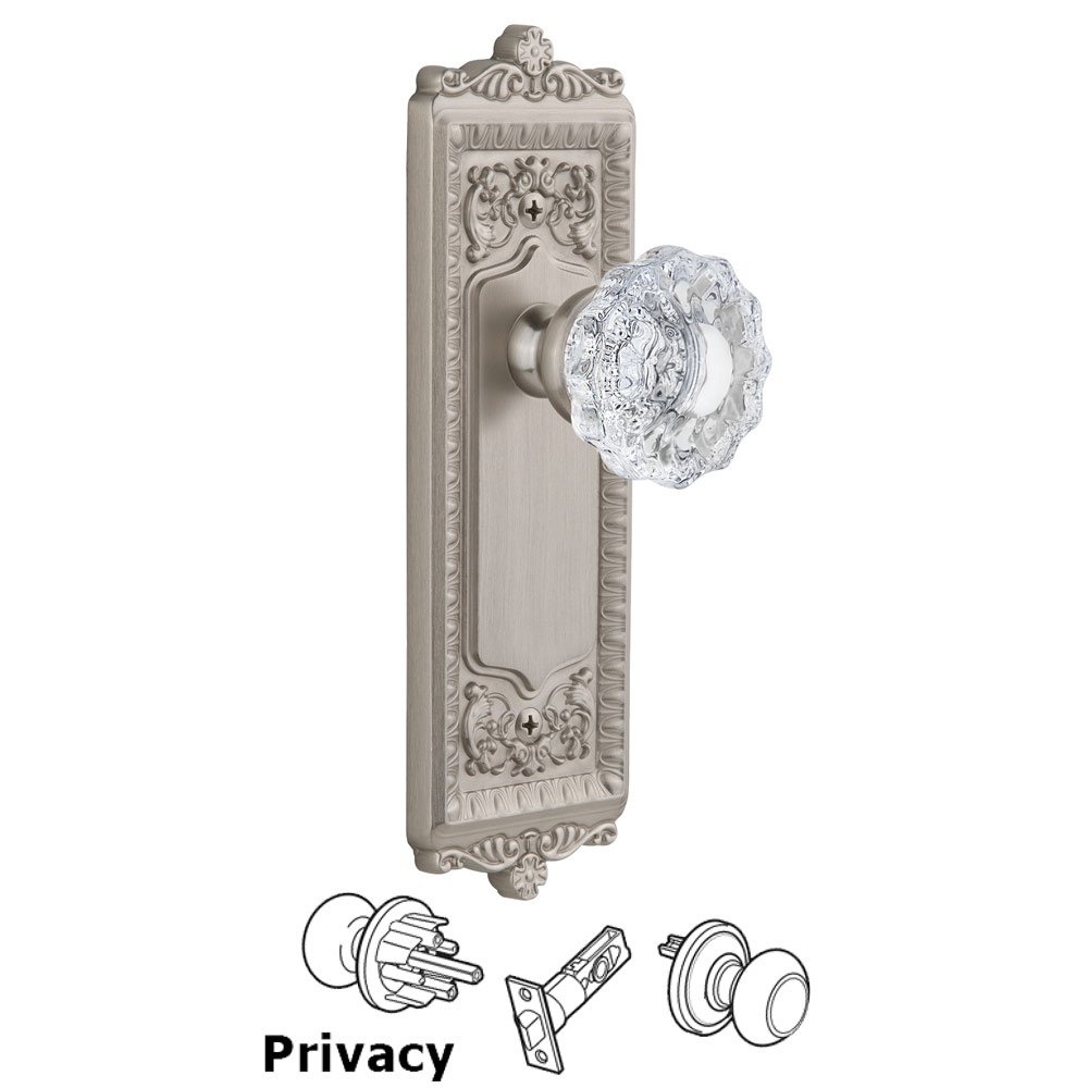 Windsor Plate Privacy with Versailles knob in Satin Nickel