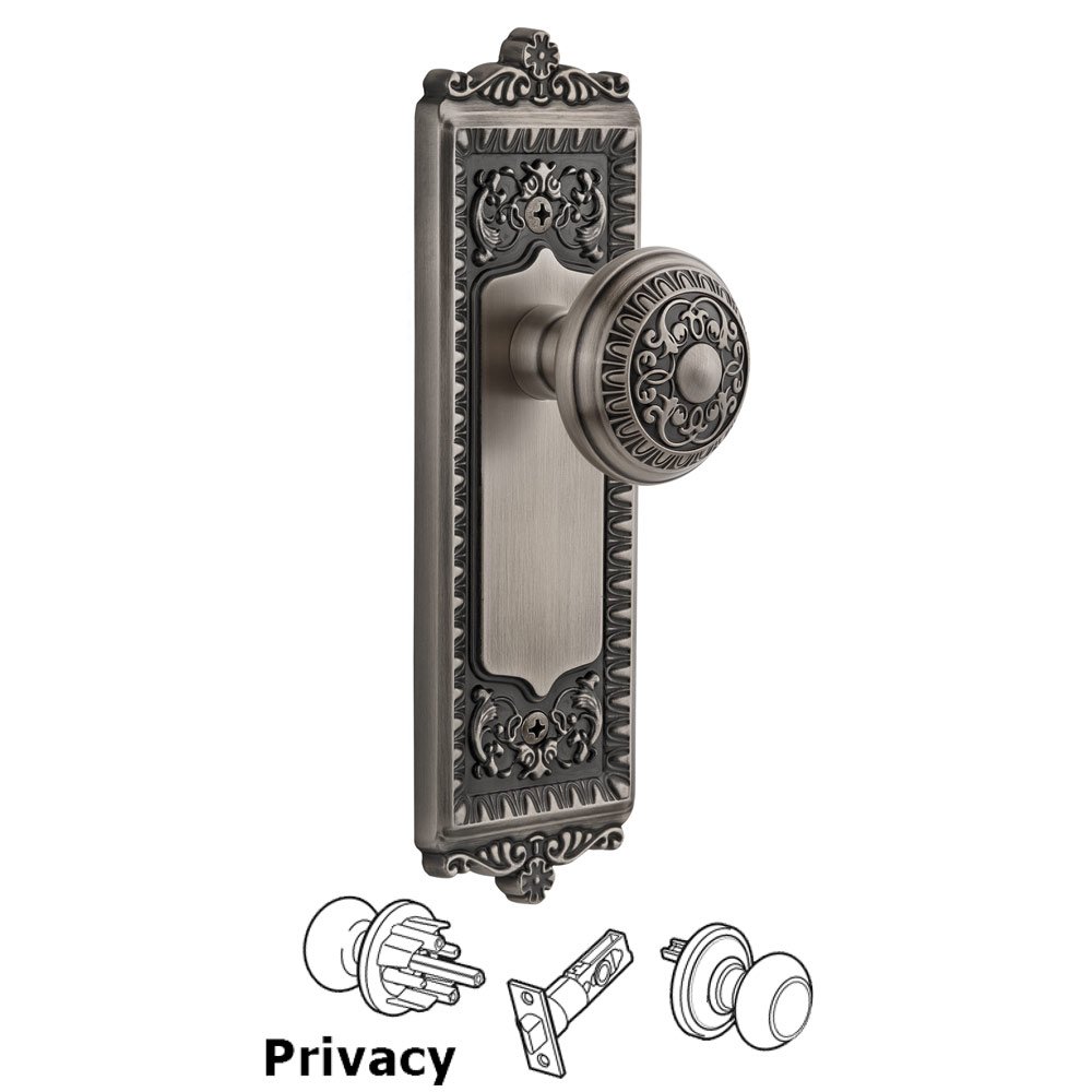 Windsor Plate Privacy with Windsor knob in Antique Pewter