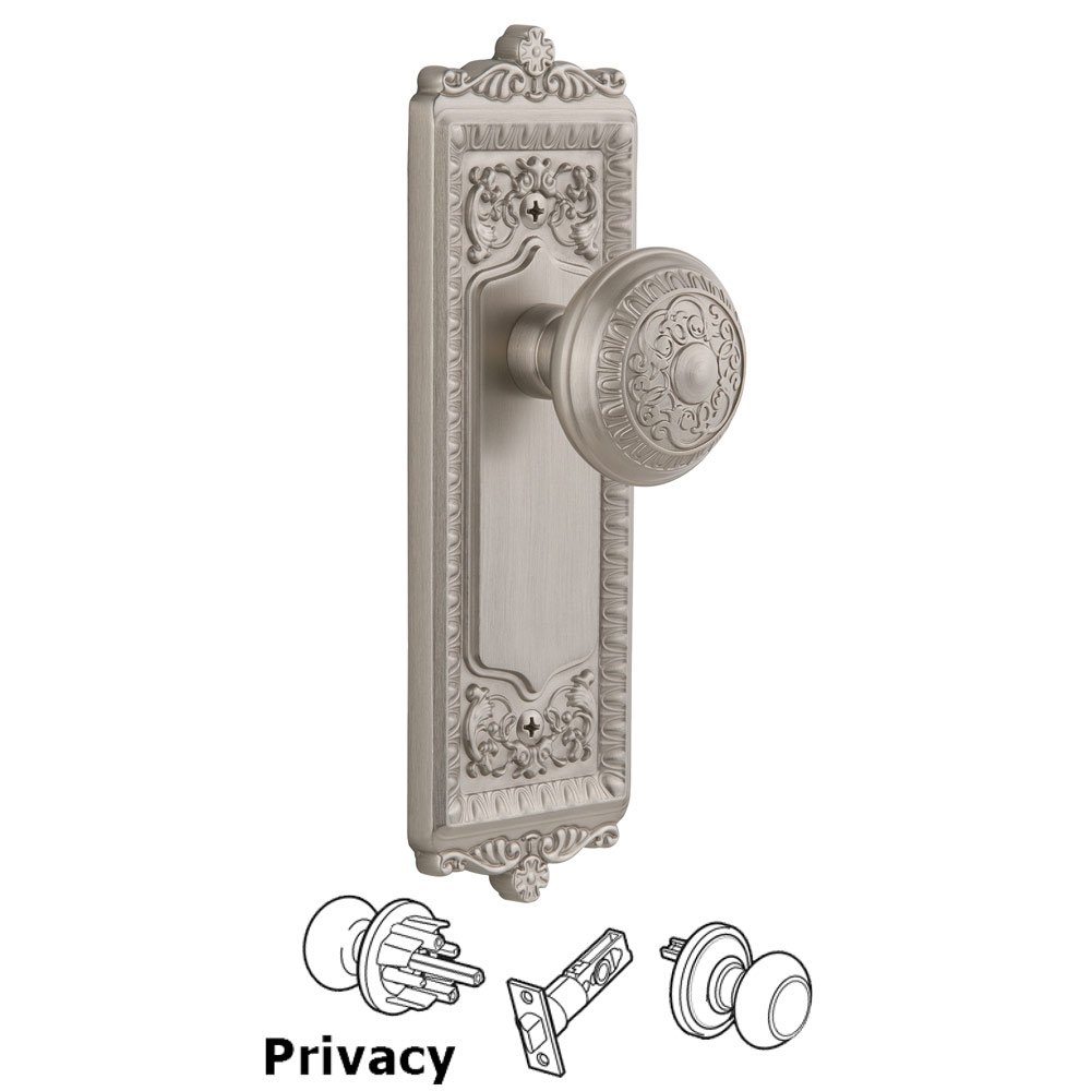 Windsor Plate Privacy with Windsor knob in Satin Nickel