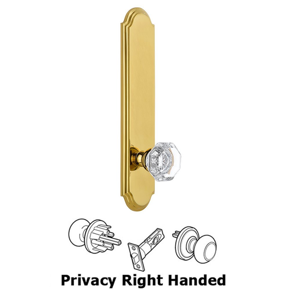 Tall Plate Privacy with Chambord Right Handed Knob in Lifetime Brass