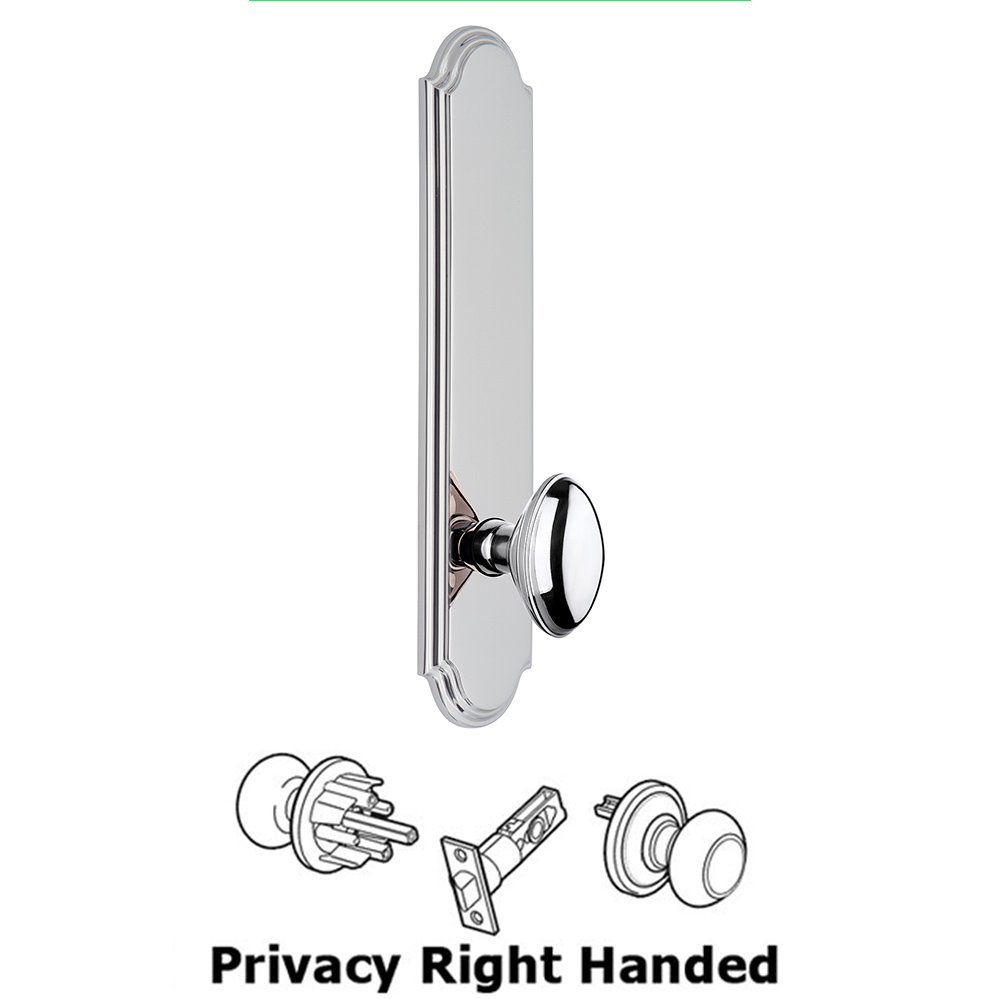 Tall Plate Privacy with Eden Prairie Right Handed Knob in Bright Chrome