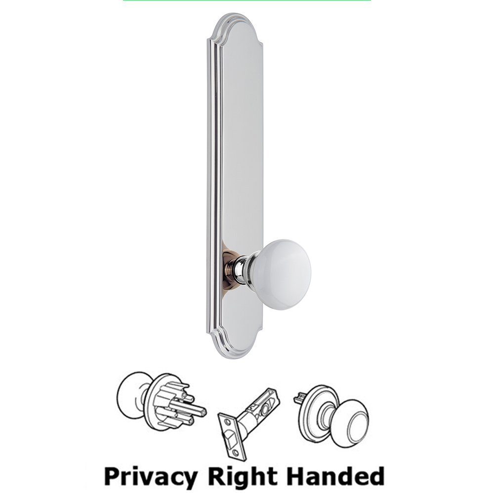 Tall Plate Privacy with Hyde Park Right Handed Knob in Bright Chrome