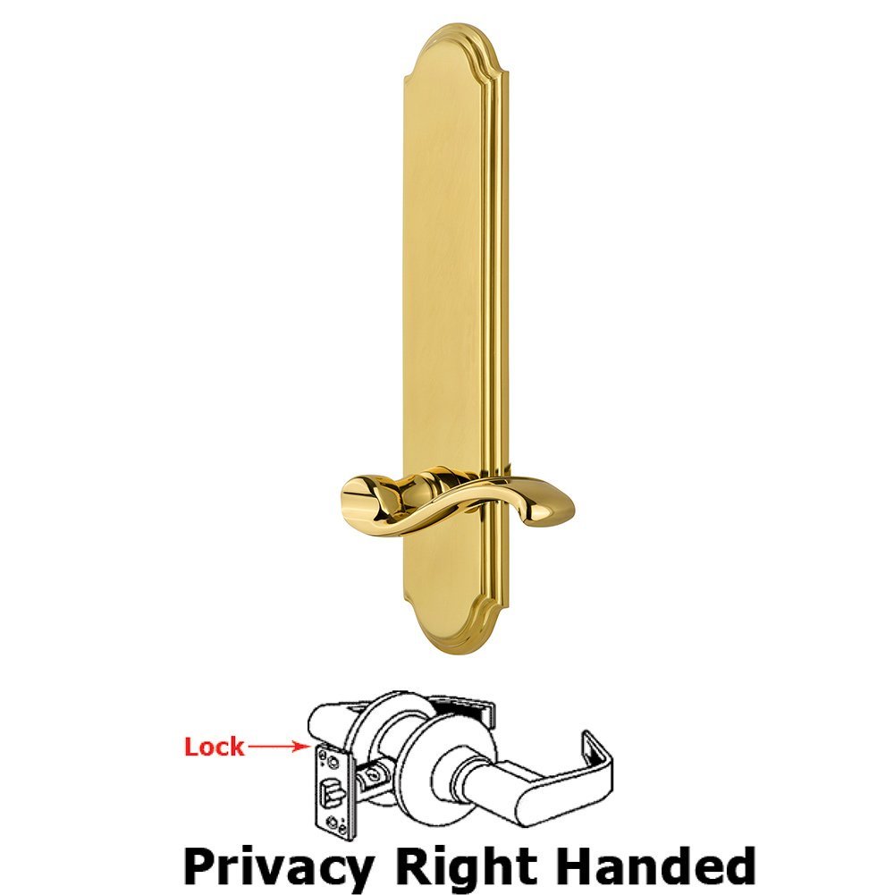 Tall Plate Privacy with Portofino Right Handed Lever in Lifetime Brass